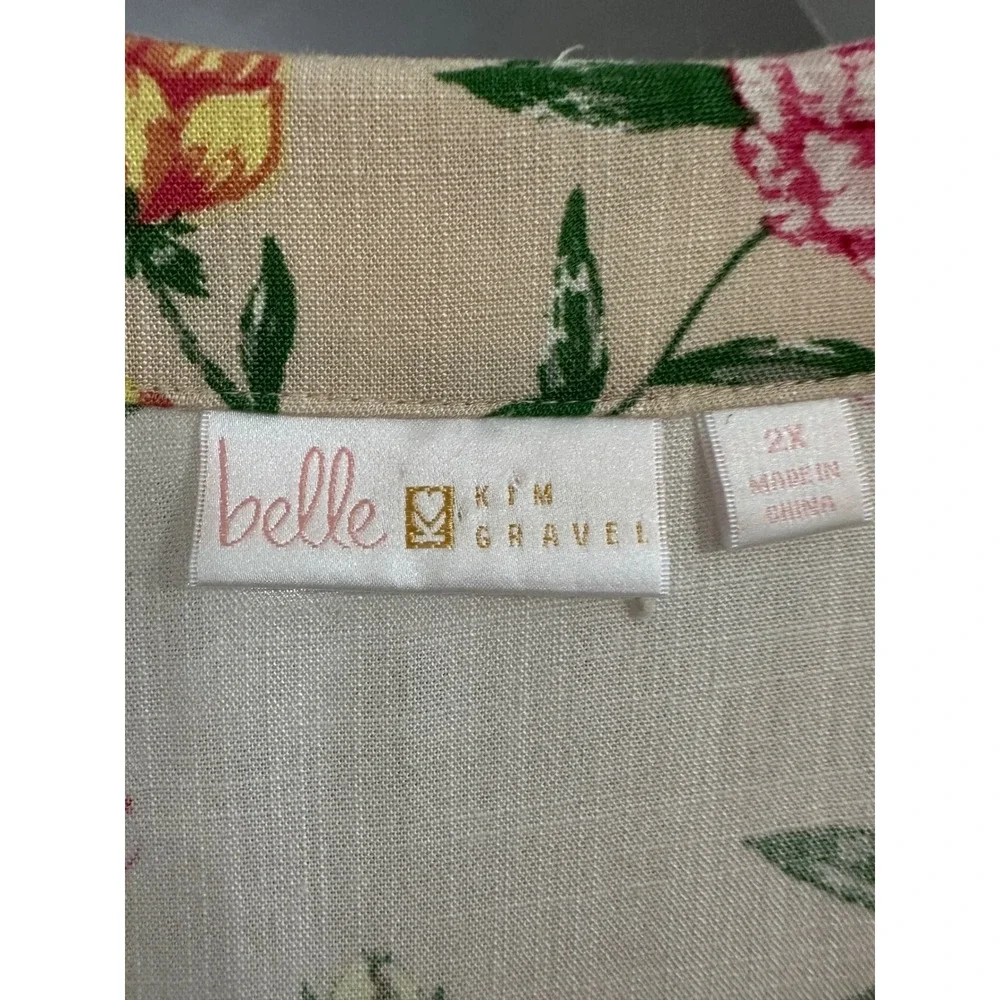 Belle Kim Gravel Pink Floral Embroidered V Neck Tunic Top 2X Coastal Travel - Picture 7 of 10